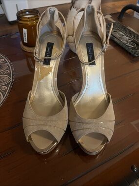 WHITE&BLACK Beige Suede Open-Toe Ankle-Strap Heels